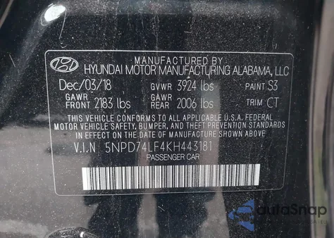 2019 Hyundai Elantra Se из США, поврежденный, VIN 5NPD74LF4KH443181